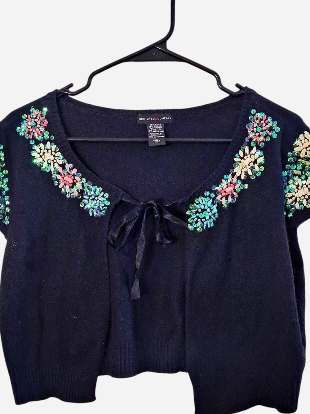New York & Company Black Embellished Tie-Front Sweater
